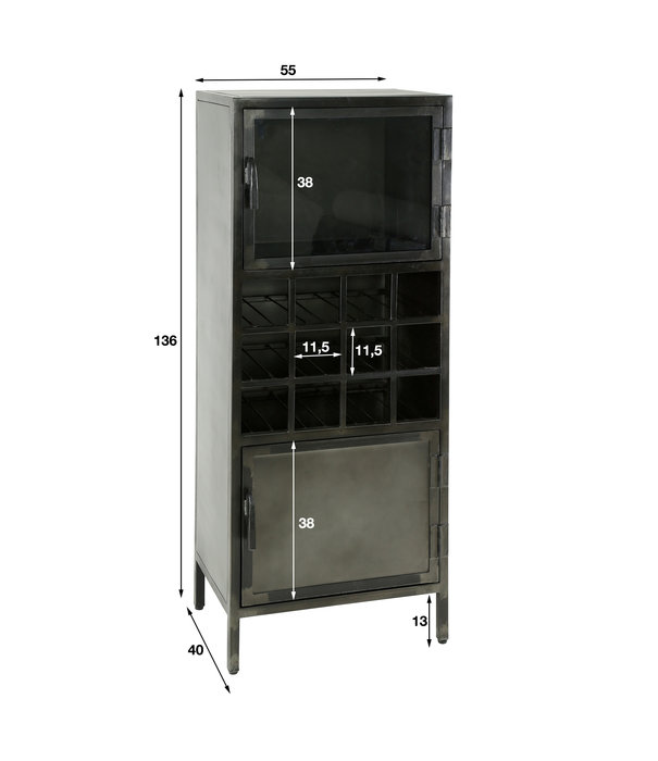 Duverger® Vault - Armoire de bar - 2 portes - verre - acier - 12 compartiments à vin - gun metal