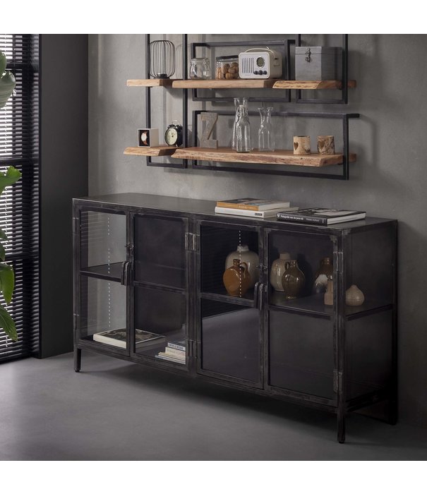 Duverger® Wild West - Buffet - 4 portes vitrées - 1 étagère - noir - gun metal