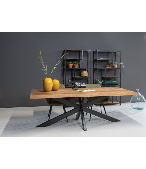 Duverger® Omerta - Table de salle à manger - rectangulaire - tronc d'arbre - 240cm - manguier - naturel - pied araignée en acier - laqué noir