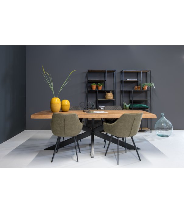 Duverger® Omerta - Table de salle à manger - rectangulaire - tronc d'arbre - 240cm - manguier - naturel - pied araignée en acier - laqué noir