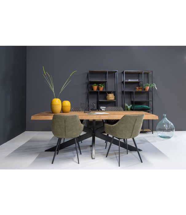 Duverger® Omerta - Table de salle à manger - rectangulaire - tronc d'arbre - 160cm - manguier - naturel - pied araignée en acier - laqué noir