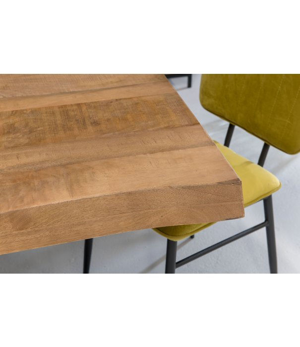 Duverger® Omerta - Table de salle à manger - rectangulaire - tronc d'arbre - 160cm - manguier - naturel - pied araignée en acier - laqué noir