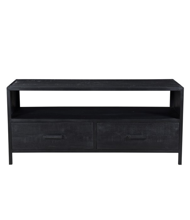 Duverger® Black Omerta - TV-Schrank - Mango - Schwarz - 2 Schubladen - 1 große Nische - Stahlrahmen