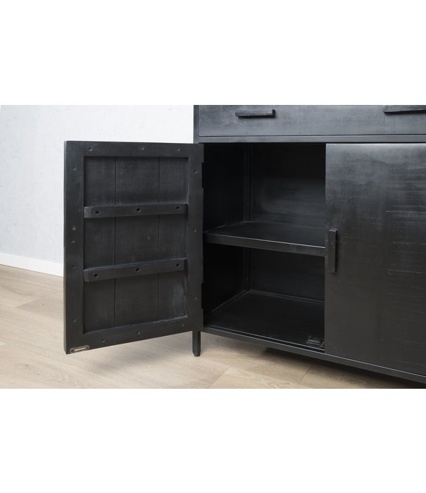 Duverger® Black Omerta - Buffet - mangue - noir - 2 portes - 3 tiroirs - châssis acier - laqué noir