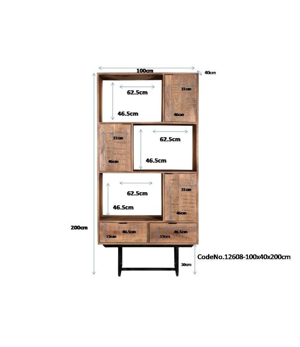 Duverger® Tropical - Buffetschrank - 100cm - 3 Türen - 2 Schubladen - 3 Nischen - Mangoholz - Stahl