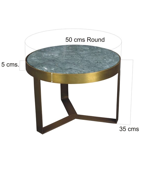 Duverger® Marble - Table d'appoint - 50cm - marbre - acier laqué - vert - or - rond