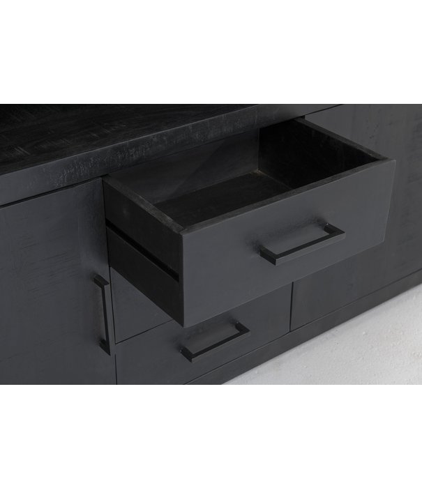 Duverger® Black Omerta - Sideboard - Mango - schwarz - 2 Türen - 3 Schubladen - 1 Nische - Stahlrahmen - schwarz beschichtet