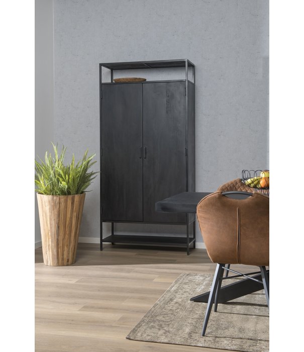 Duverger® Black Omerta - Buffetschrank - Mango - schwarz - 2 Türen - 2 Einlegeböden - 2 Nischen - Stahlrahmen - schwarz beschichtet