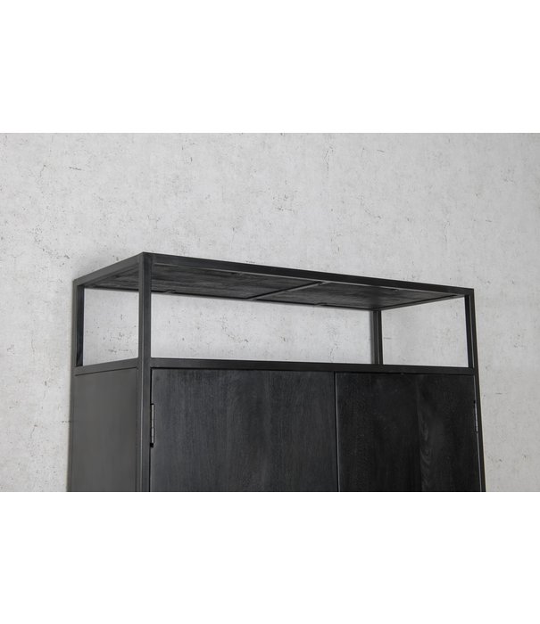 Duverger® Black Omerta - Buffetschrank - Mango - schwarz - 2 Türen - 2 Einlegeböden - 2 Nischen - Stahlrahmen - schwarz beschichtet