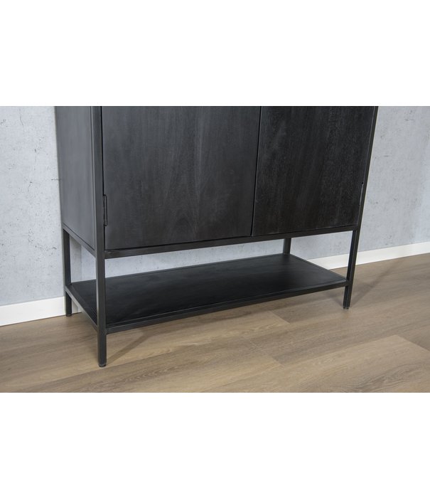 Duverger® Black Omerta - Buffetschrank - Mango - schwarz - 2 Türen - 2 Einlegeböden - 2 Nischen - Stahlrahmen - schwarz beschichtet