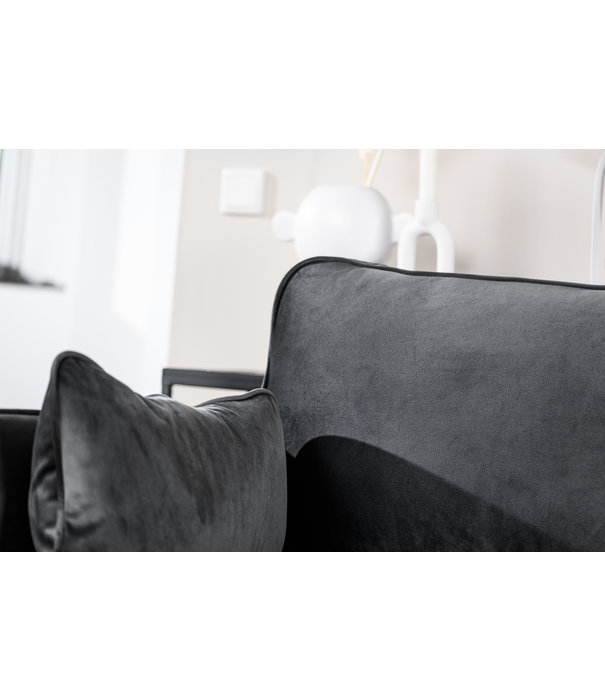 Duverger® Piping - Canapé - canapé 3 places - chaise longue gauche - gris foncé - velours fantaisie - pieds en acier - noir