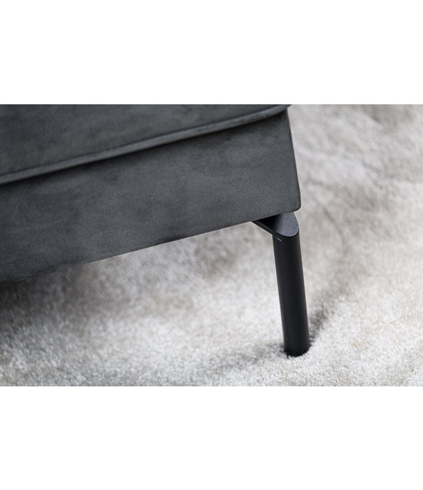 Duverger® Piping - Sofa - 3-Sitzer Sofa - kurze Chaiselongue links - dunkelgrau - schicker Samt - Stahlbeine - schwarz