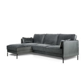 Piping - Sofa - 3-Sitzer Sofa - kurze Chaiselongue links - dunkelgrau - schicker Samt - Stahlbeine - schwarz