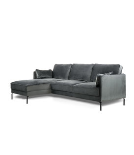 Piping - Canapé - canapé 3 places - chaise longue gauche - gris foncé - velours fantaisie - pieds en acier - noir