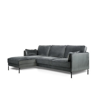 Piping - Canapé - canapé 3 places - chaise longue gauche - gris foncé - velours fantaisie - pieds en acier - noir