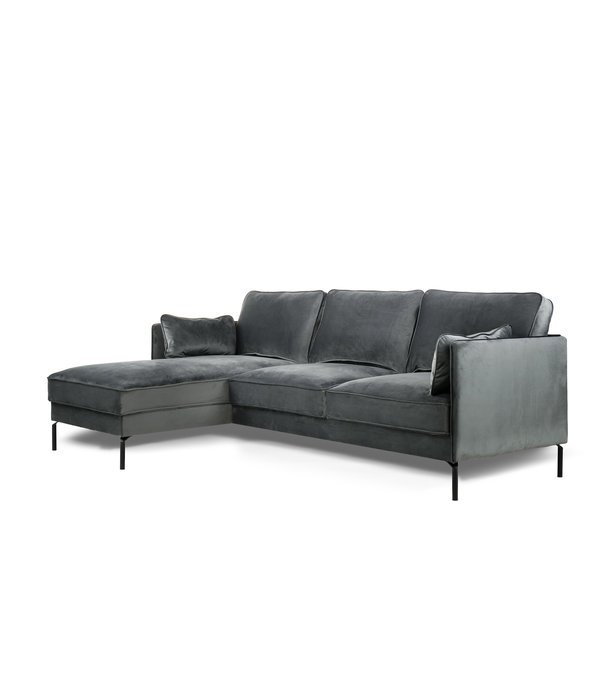 Duverger® Piping - Sofa - 3-Sitzer Sofa - kurze Chaiselongue links - dunkelgrau - schicker Samt - Stahlbeine - schwarz