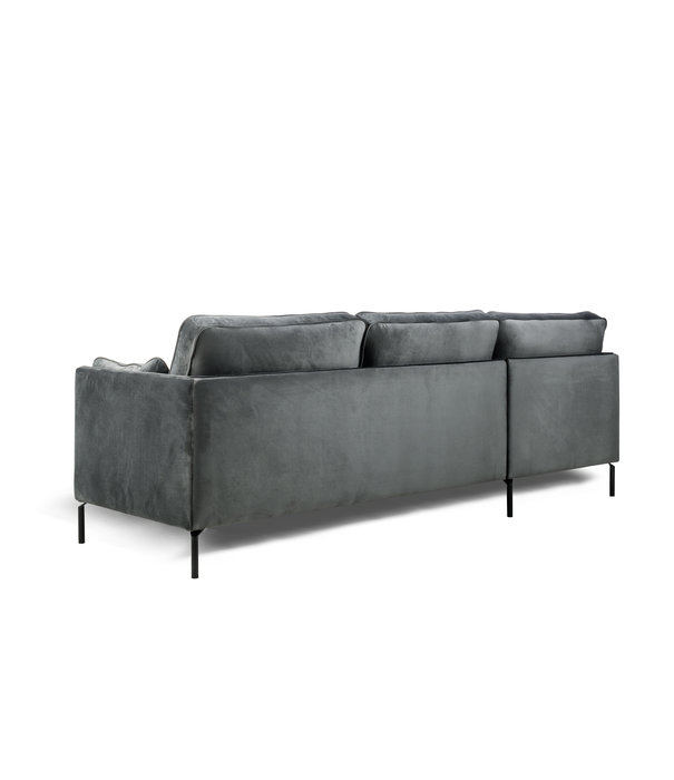 Duverger® Piping - Canapé - canapé 3 places - chaise longue gauche - gris foncé - velours fantaisie - pieds en acier - noir