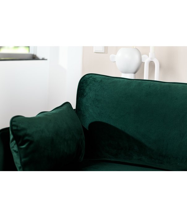 Duverger® Piping - Canapé - canapé 3 places - chaise longue gauche - vert - velours fantaisie - pieds en acier - noir