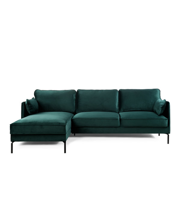 Duverger® Piping - Sofa - 3-Sitzer Sofa - kurze Chaiselongue links - grün - schicker Samt - Stahlbeine - schwarz