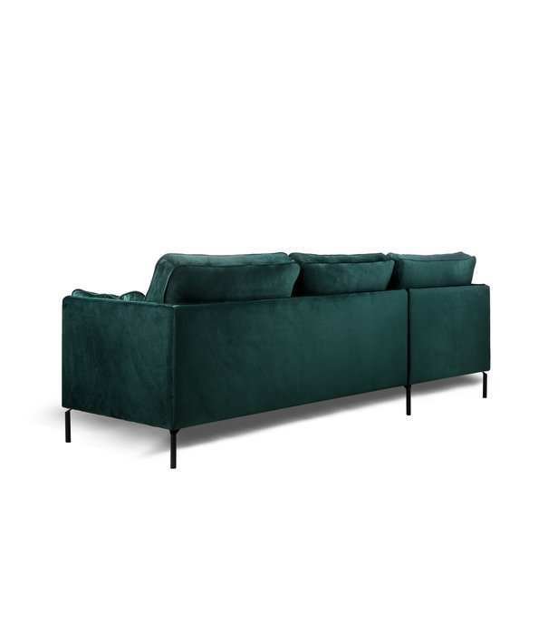 Duverger® Piping - Sofa - 3-zit bank - chaise longue links - groen - fancy velvet - stalen pootjes - zwart