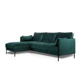 Piping - Canapé - canapé 3 places - chaise longue gauche - vert - velours fantaisie - pieds en acier - noir