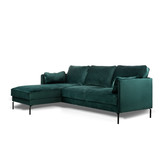 Piping - Sofa - 3-Sitzer Sofa - kurze Chaiselongue links - grün - schicker Samt - Stahlbeine - schwarz