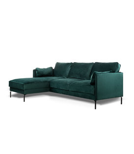 Piping - Canapé - canapé 3 places - chaise longue gauche - vert - velours fantaisie - pieds en acier - noir