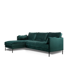 Piping - Sofa - 3-Sitzer Sofa - kurze Chaiselongue links - grün - schicker Samt - Stahlbeine - schwarz