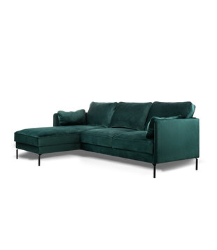 Piping - Sofa - 3-Sitzer Sofa - kurze Chaiselongue links - grün - schicker Samt - Stahlbeine - schwarz