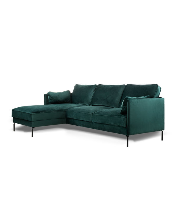 Duverger® Piping - Sofa - 3-Sitzer Sofa - kurze Chaiselongue links - grün - schicker Samt - Stahlbeine - schwarz