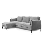 Divine - Sofa - 3-zit bank - korte chaise longue links - grijs - Heaven - stalen pootjes - zwart