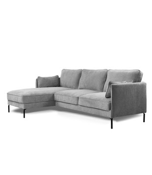 Divine - Sofa - 3-zit bank - korte chaise longue links - grijs - Heaven - stalen pootjes - zwart