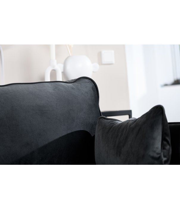 Duverger® Piping - Sofa - 3-Sitzer Sofa - kurze Chaiselongue rechts - dunkelgrau - schicker Samt - Stahlbeine - schwarz