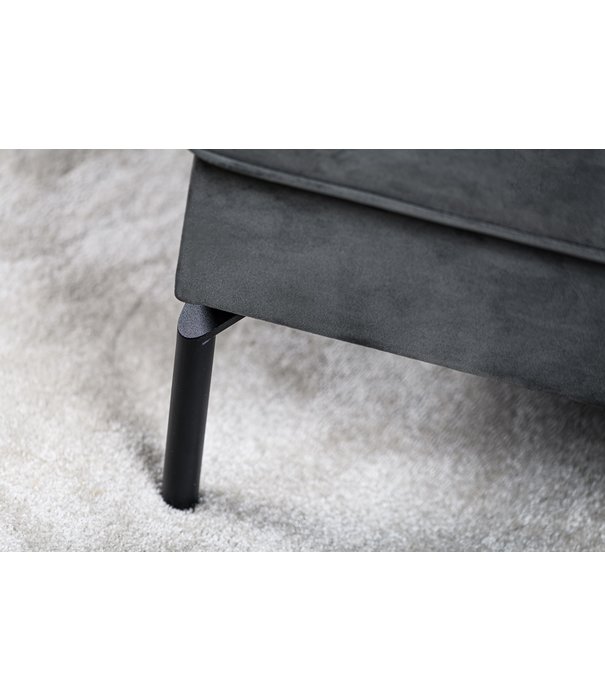 Duverger® Piping - Canapé - canapé 3 places - chaise longue droite - gris foncé - velours fantaisie - pieds en acier - noir