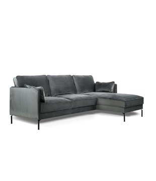 Piping - Sofa - 3-Sitzer Sofa - kurze Chaiselongue rechts - dunkelgrau - schicker Samt - Stahlbeine - schwarz