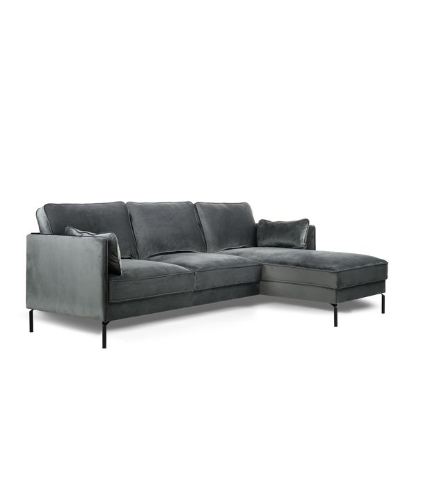 Duverger® Piping - Sofa - 3-Sitzer Sofa - kurze Chaiselongue rechts - dunkelgrau - schicker Samt - Stahlbeine - schwarz