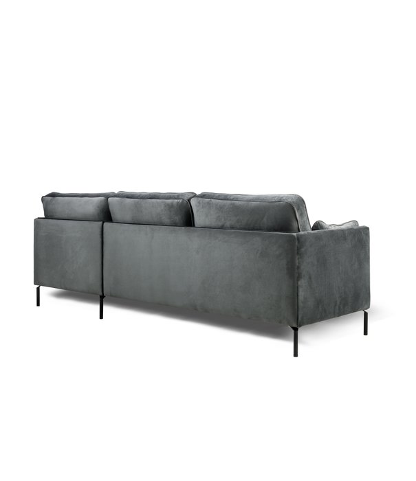 Duverger® Piping - Sofa - 3-zit bank - chaise longue rechts - donkergrijs - fancy velvet - stalen pootjes - zwart