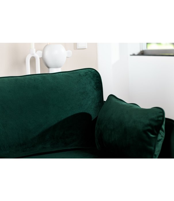 Duverger® Piping - Sofa - 3-zit bank - chaise longue rechts - groen - fancy velvet - stalen pootjes - zwart