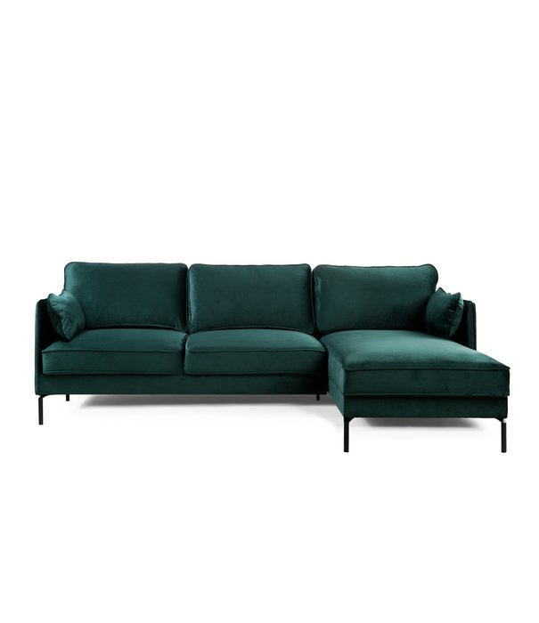 Duverger® Piping - Canapé - canapé 3 places - chaise longue droite - vert - velours fantaisie - pieds en acier - noir