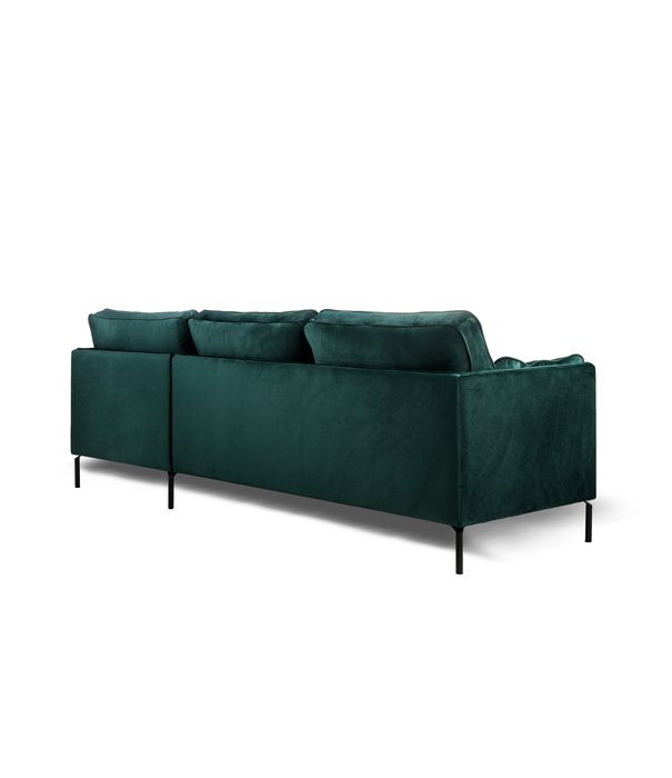 Duverger® Piping - Canapé - canapé 3 places - chaise longue droite - vert - velours fantaisie - pieds en acier - noir