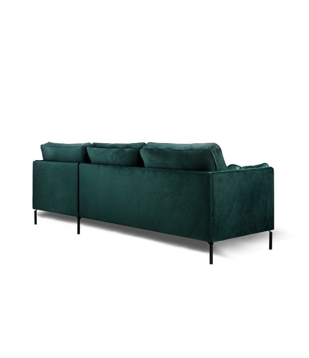 Duverger® Piping - Sofa - 3-zit bank - chaise longue rechts - groen - fancy velvet - stalen pootjes - zwart