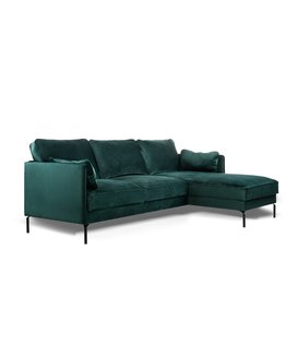 Piping - Sofa - 3-Sitzer Sofa - kurze Chaiselongue rechts - grün - schicker Samt - Stahlbeine - schwarz