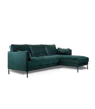 Piping - Canapé - canapé 3 places - chaise longue droite - vert - velours fantaisie - pieds en acier - noir