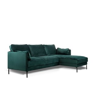 Piping - Sofa - 3-zit bank - chaise longue rechts - groen - fancy velvet - stalen pootjes - zwart