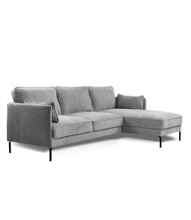 Divine - Sofa - 3-Sitzer Sofa - kurze Chaiselongue rechts - grau - Heaven - Stahlbeine - schwarz