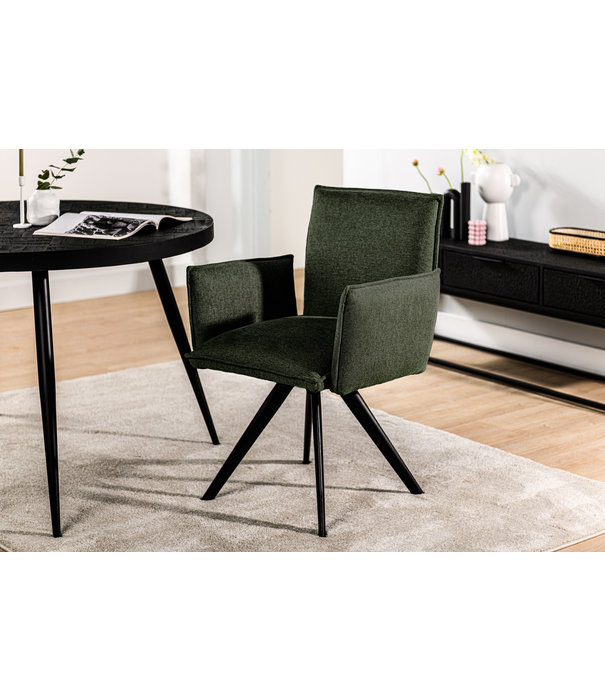 Duverger® Genesis - Eetkamerstoelen - set van 2 - stoffen zit - groen - gebogen rugleuning - stalen vierpoot - zwart