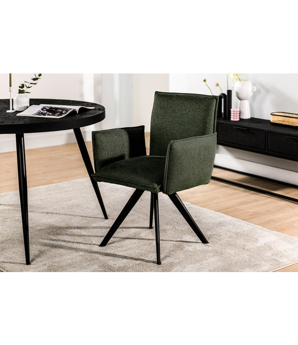 Duverger® Genesis - Esszimmerstühle - 2er-Set - Sitz aus Stoff - grün - geschwungene Rückenlehne - Vierfußgestell aus Stahl - schwarz