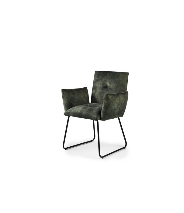 Duverger® Checked - Eetkamerstoelen - set van 2 - geruit velvet - groen - stalen frame - zwart