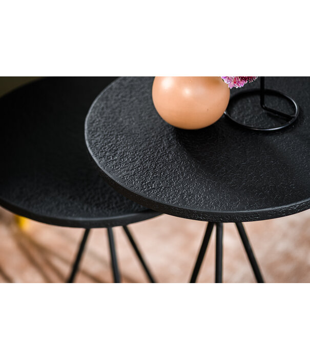 Duverger® Volcano - Tables basses - set of 2 - rond - lava metal - noir - trois pieds en acier avec support
