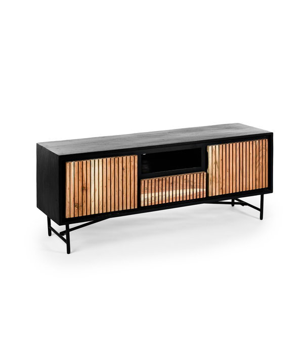 Duverger® Viking - TV-meubel - 140cm - acacia - naturel - 2 deuren - 1 lade - 1 nis - staal - zwart